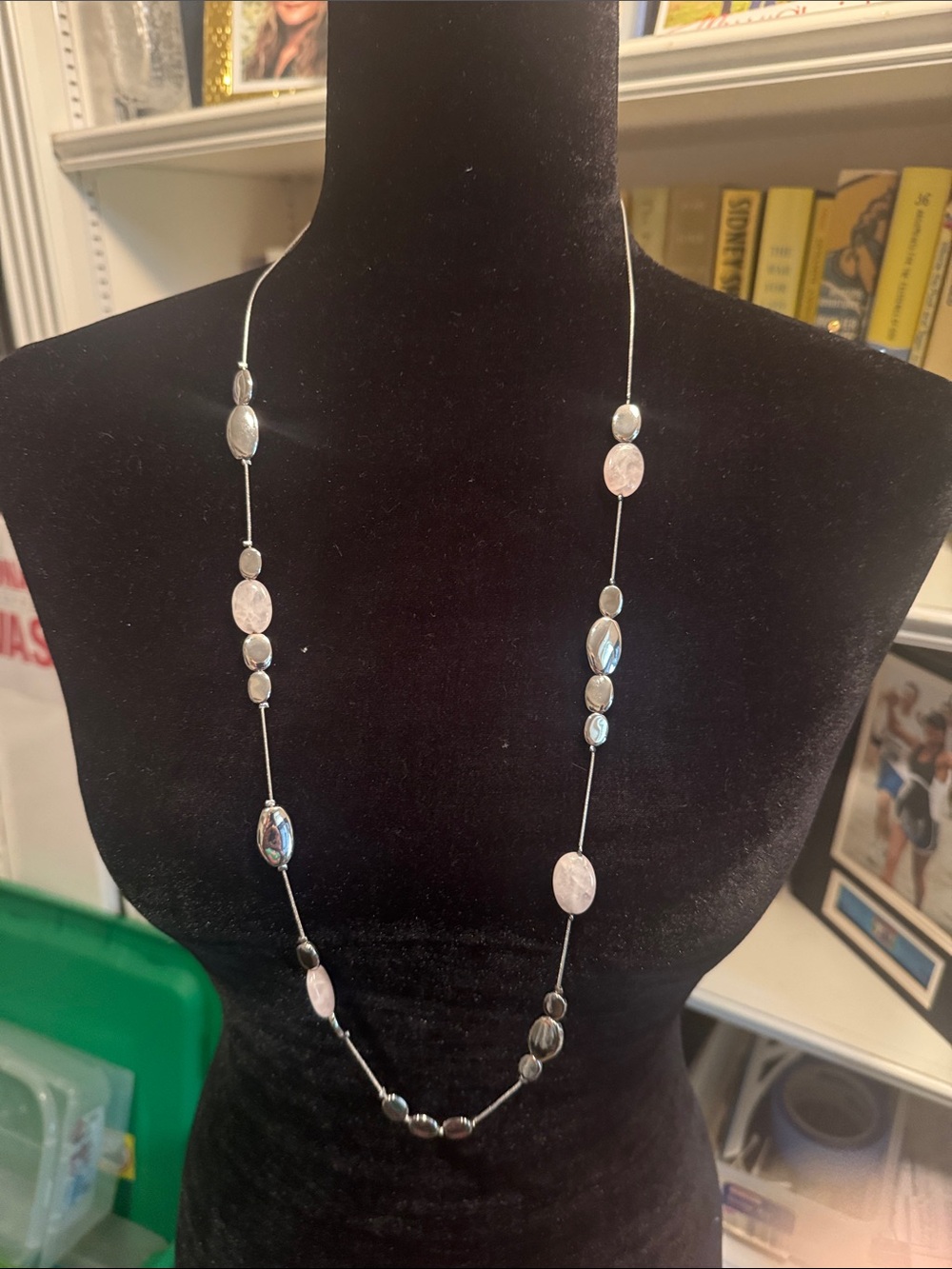 Silver-Tone Beaded Long Necklace - Neutral Silver